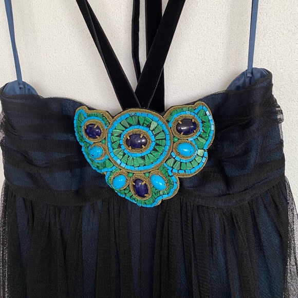 Andrew GN | Cocktail Empire Cut/Strapless Dress; Turquoise & Lapis Stones; Small - Picture 3 of 16